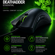 Razer DeathAdder Essential Wired Gaming Mouse – 6400 DPI Precision & Ergonomic Performance