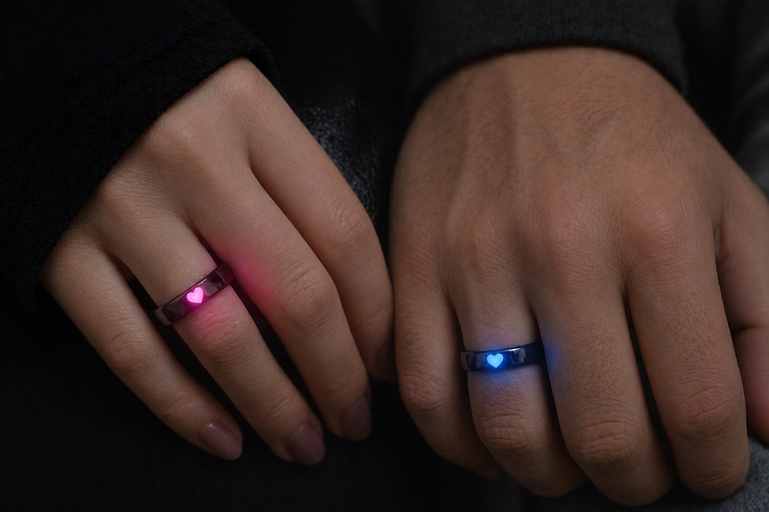 Glow Heart Couple Rings – Adjustable Luminous Mood Jewelry Set