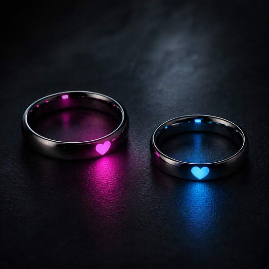 Glow Heart Couple Rings – Adjustable Luminous Mood Jewelry Set