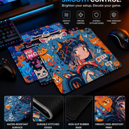 Graffiti Anime Cat Girl Mousepad – XL Gaming Desk Mat with Anti-Slip Base & Stitched Edges