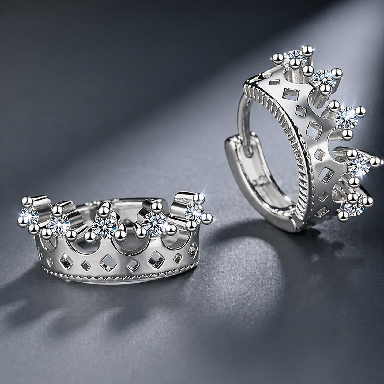 Sterling Silver Crown Stud Earrings – Zircon Princess Design with Elegant Minimal Finish