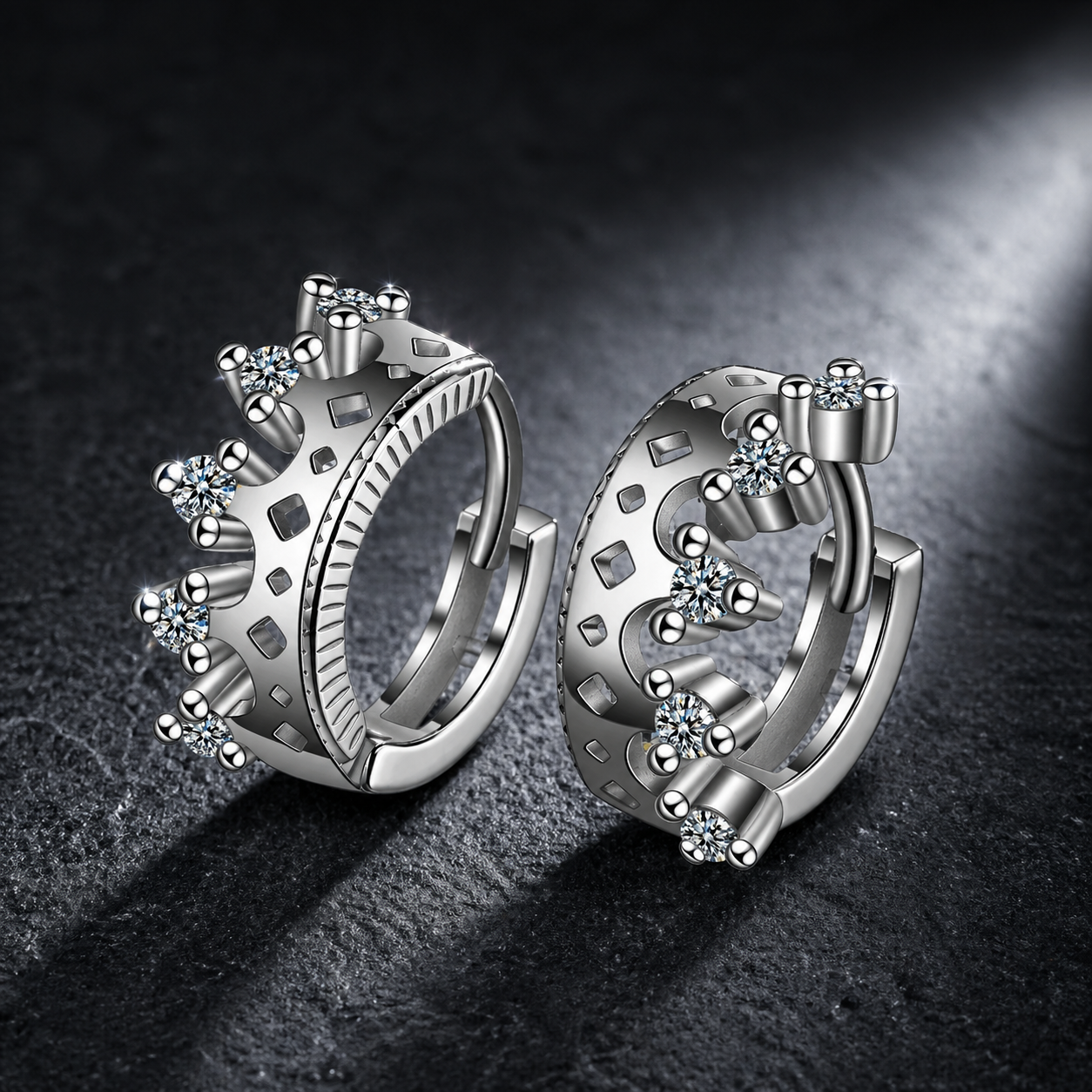 Sterling Silver Crown Stud Earrings – Zircon Princess Design with Elegant Minimal Finish