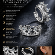 Sterling Silver Crown Stud Earrings – Zircon Princess Design with Elegant Minimal Finish