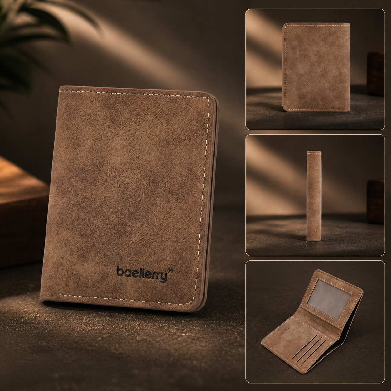 Ultra Slim Men’s Bifold Wallet – Thin PU Leather Card Holder with ID Window