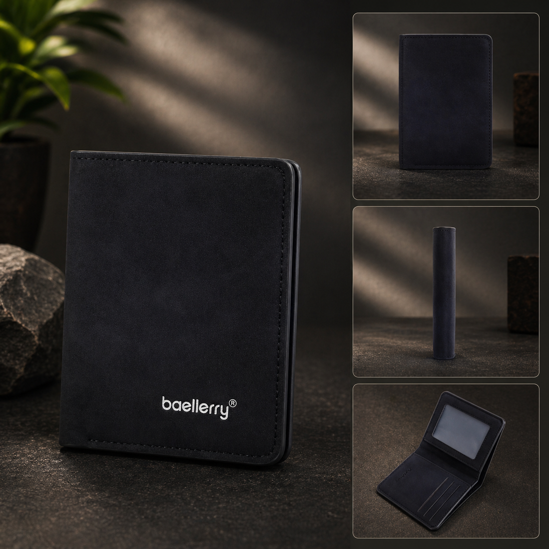 Ultra Slim Men’s Bifold Wallet – Thin PU Leather Card Holder with ID Window