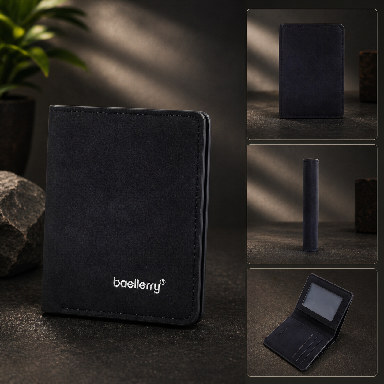 Ultra Slim Men’s Bifold Wallet – Thin PU Leather Card Holder with ID Window