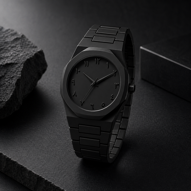 Men’s Minimalist Black Watch – Quartz Casual Watch with Silicone Strap & Arabic Dial