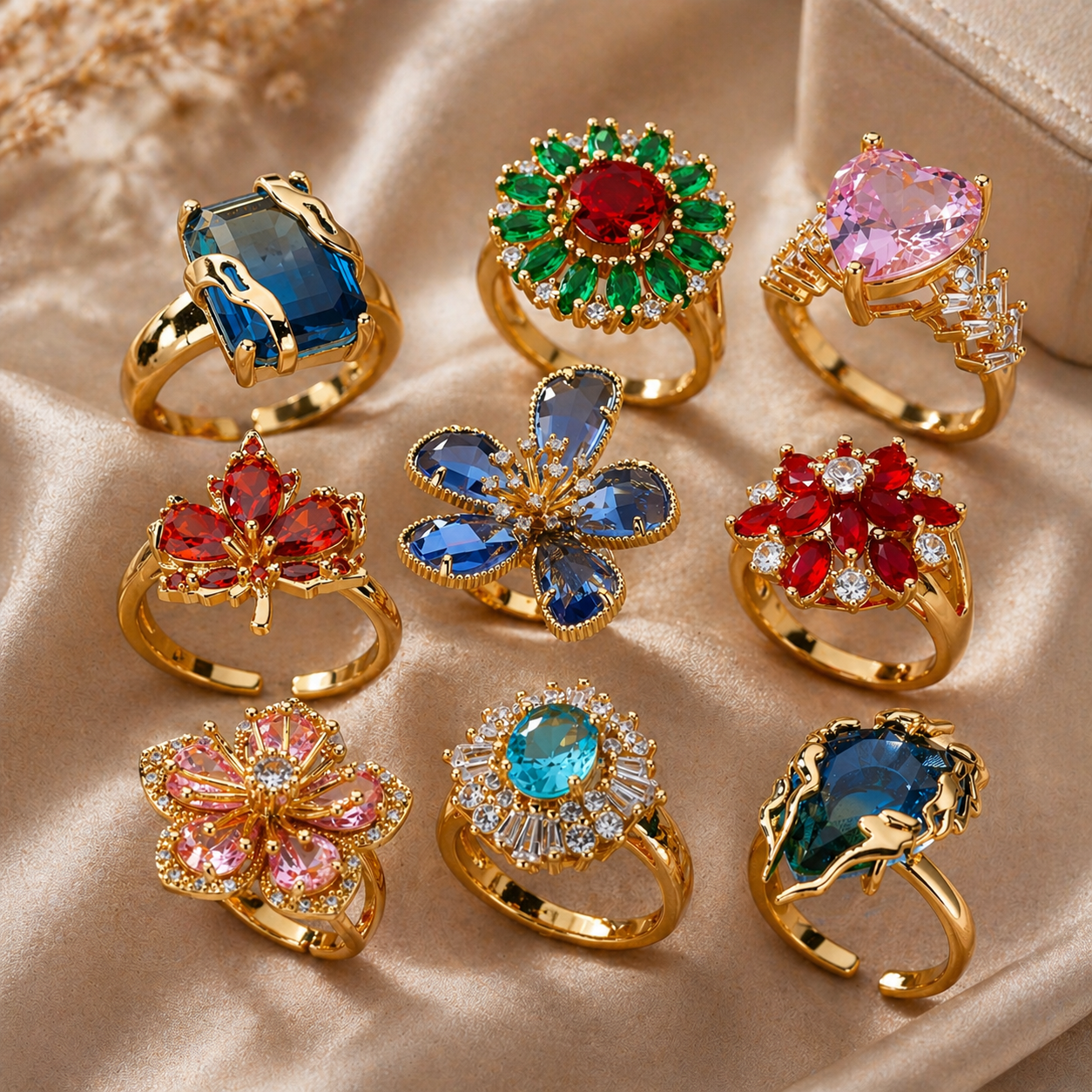 Gold Zircon Ring – 18K Gold-Plated Adjustable Stainless Steel Ring with Crystal Design