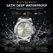 Men’s Square Watch – Luxury Quartz Leather Strap Watch with Luminous Hands & Calendar