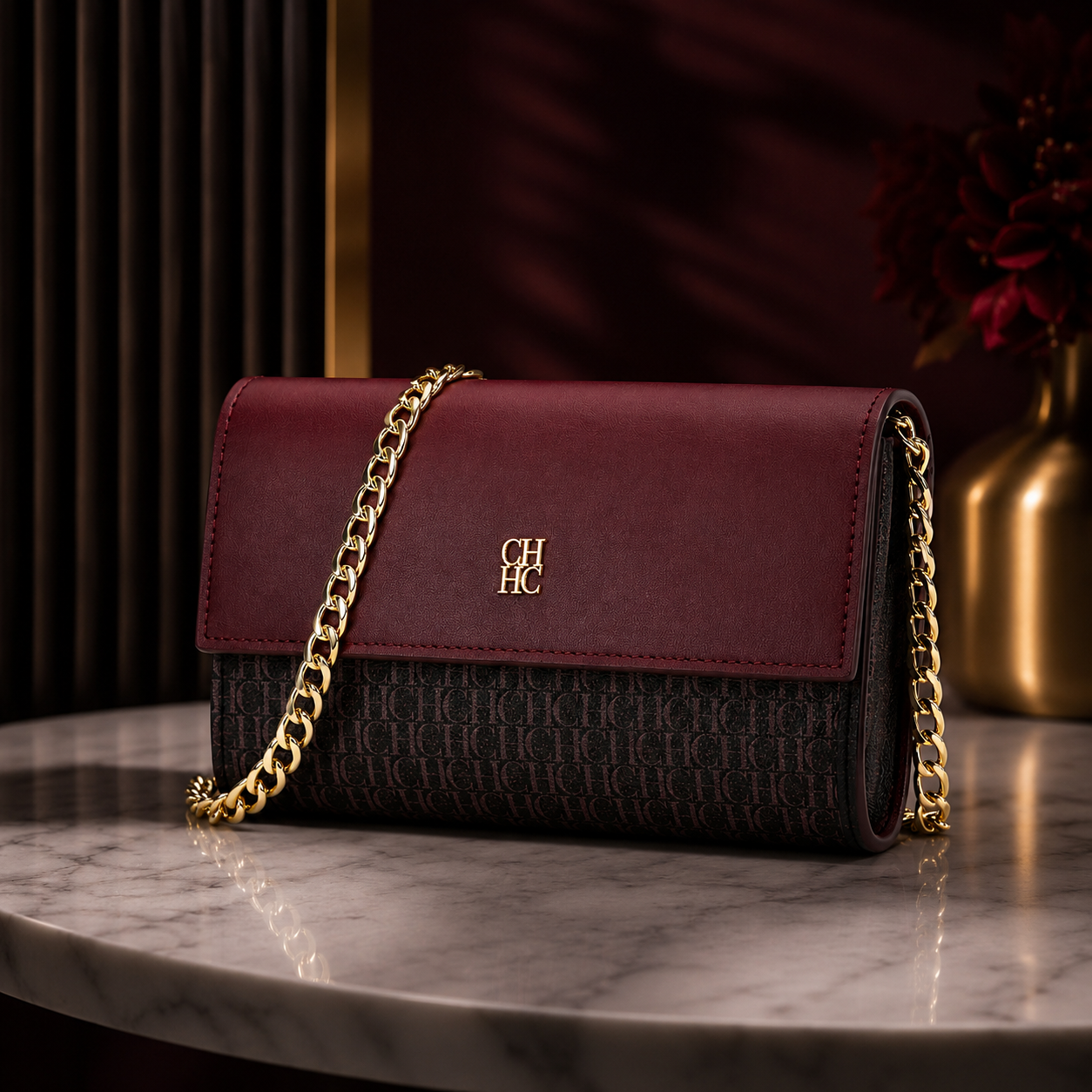 CH Women’s Chain Shoulder Bag – Letter Print Crossbody Clutch