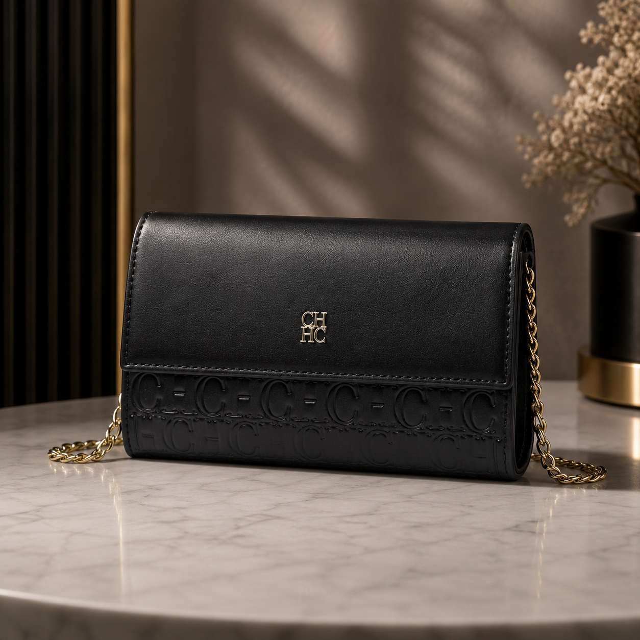 CH Women’s Chain Shoulder Bag – Letter Print Crossbody Clutch