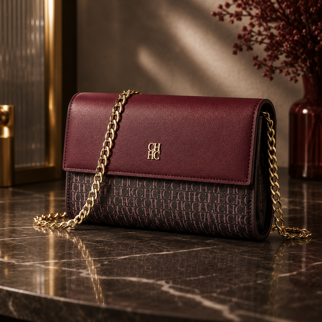 CH Women’s Chain Shoulder Bag – Letter Print Crossbody Clutch