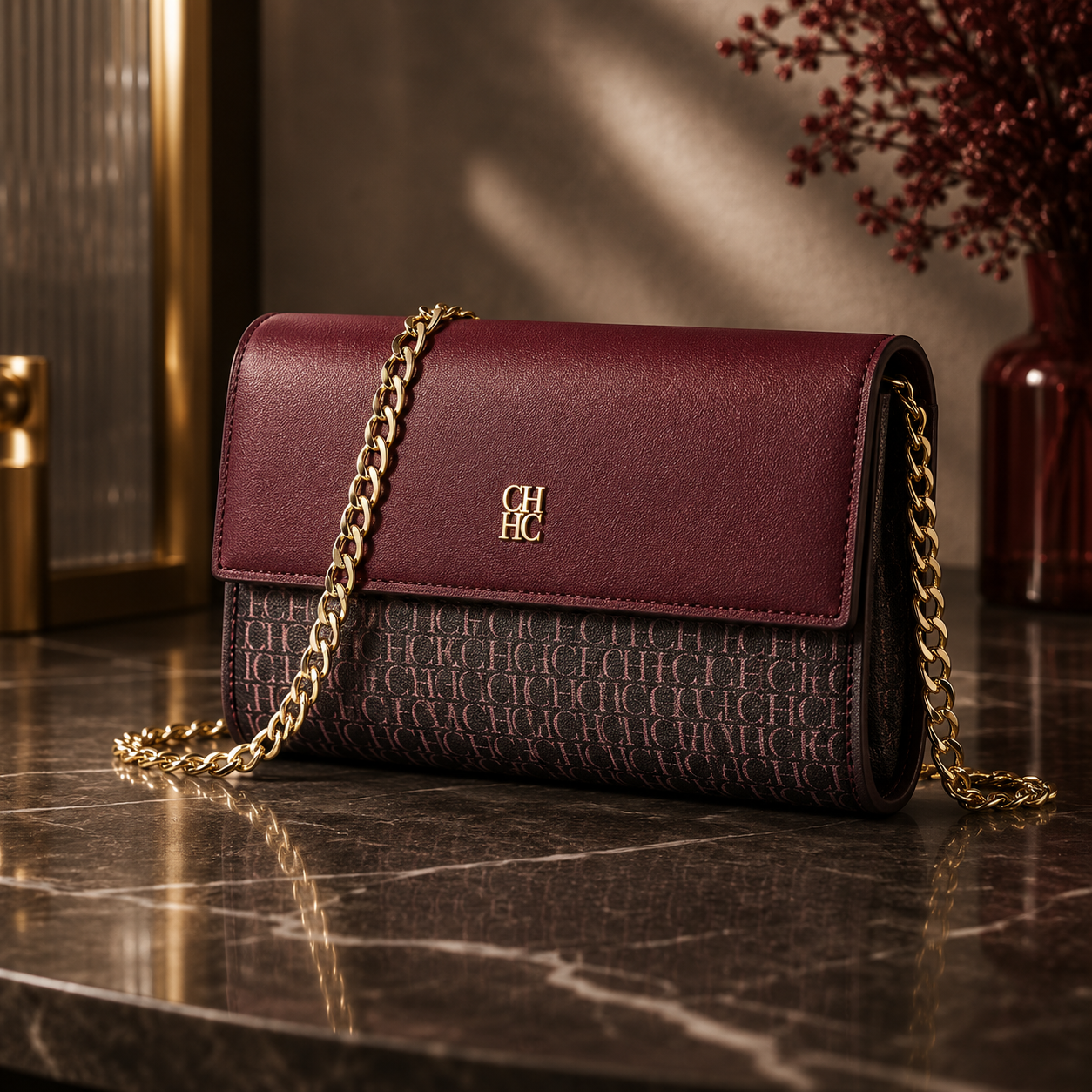 CH Women’s Chain Shoulder Bag – Letter Print Crossbody Clutch