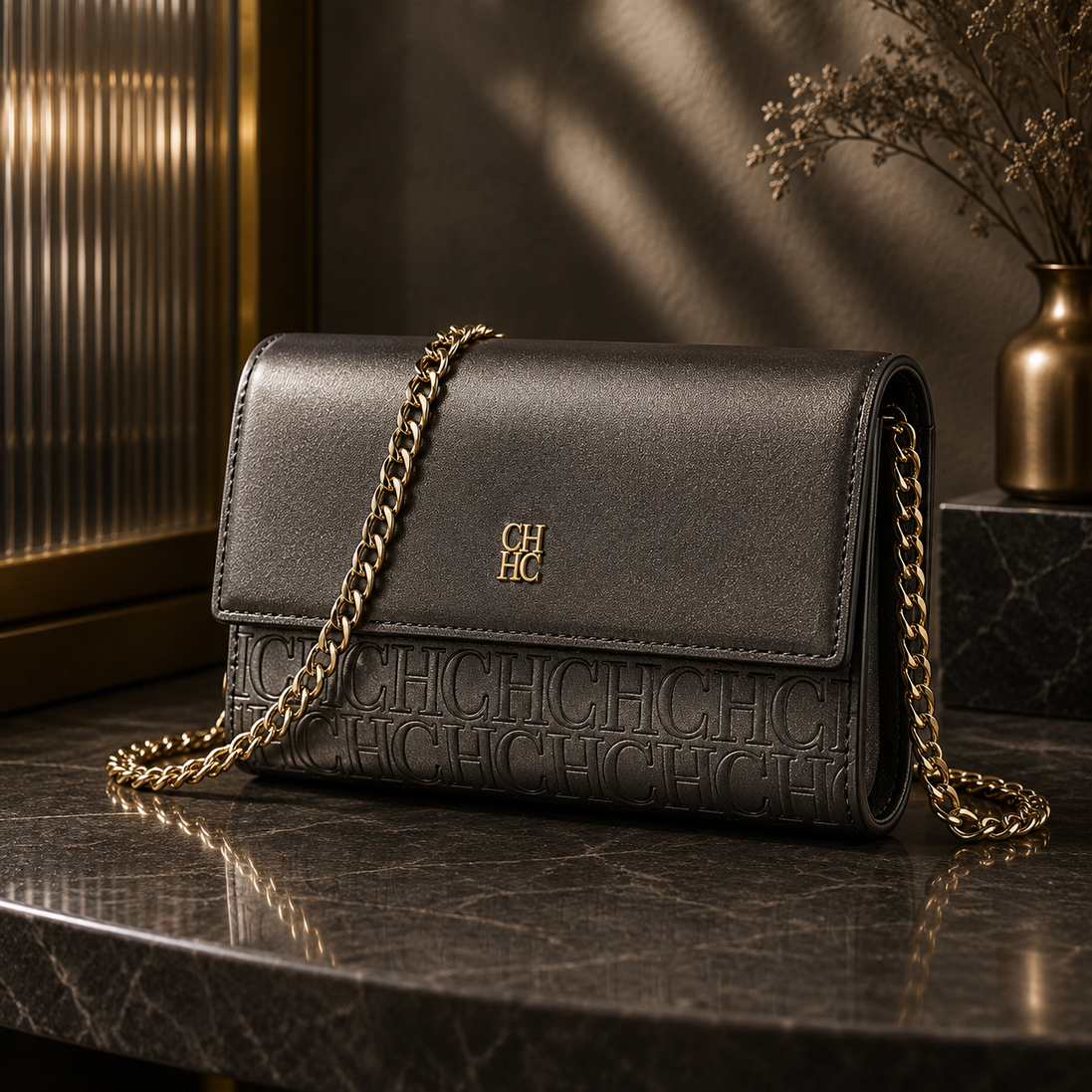CH Women’s Chain Shoulder Bag – Letter Print Crossbody Clutch