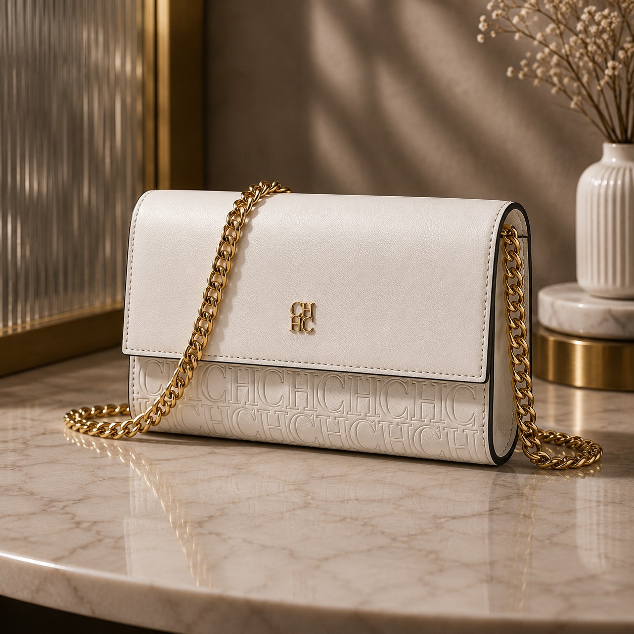 CH Women’s Chain Shoulder Bag – Letter Print Crossbody Clutch