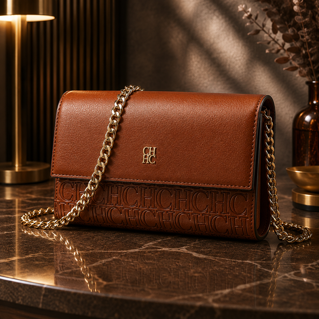 CH Women’s Chain Shoulder Bag – Letter Print Crossbody Clutch
