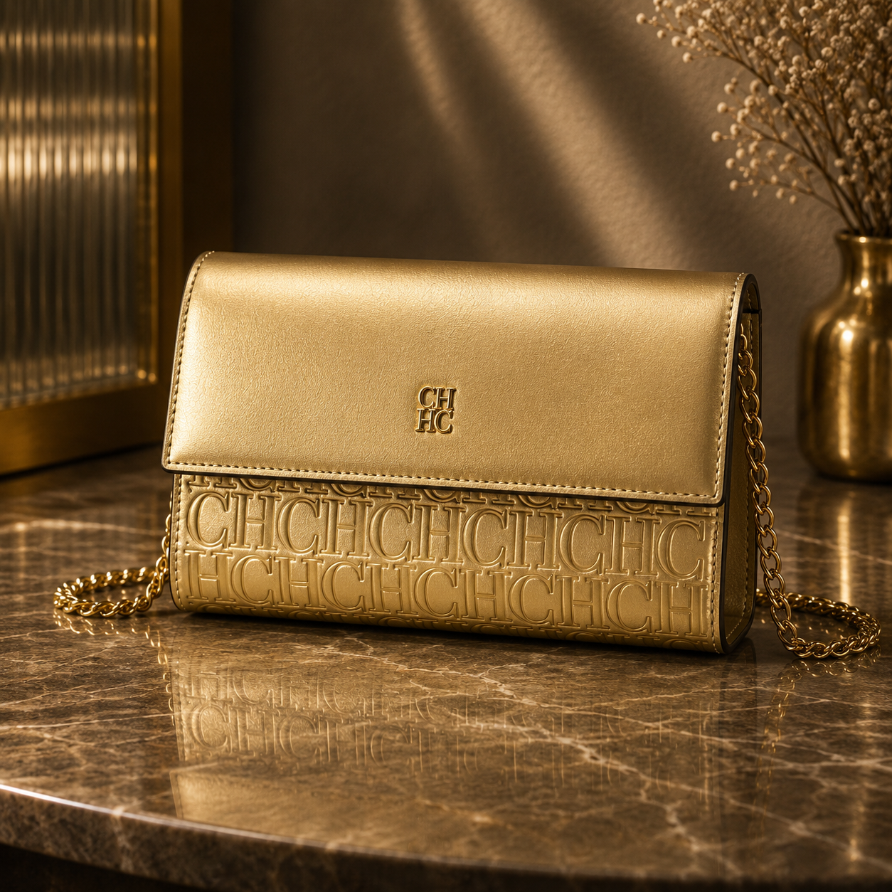 CH Women’s Chain Shoulder Bag – Letter Print Crossbody Clutch