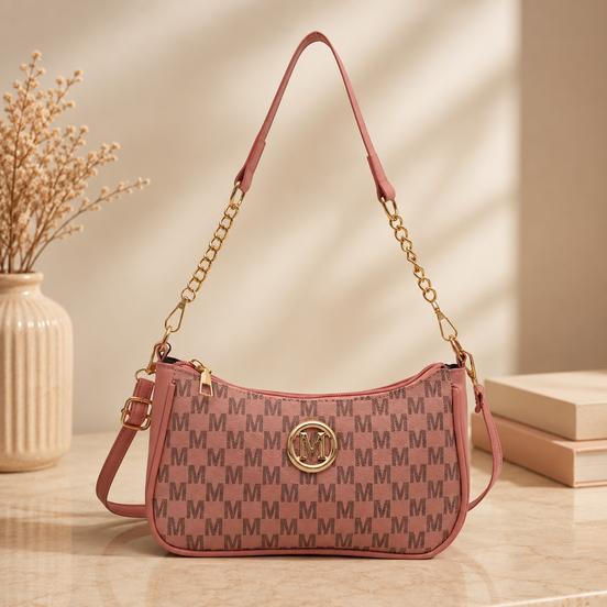 Women’s Vintage Shoulder Bag – PU Leather Crossbody Handbag with Gold “M” Detail
