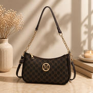Women’s Vintage Shoulder Bag – PU Leather Crossbody Handbag with Gold “M” Detail