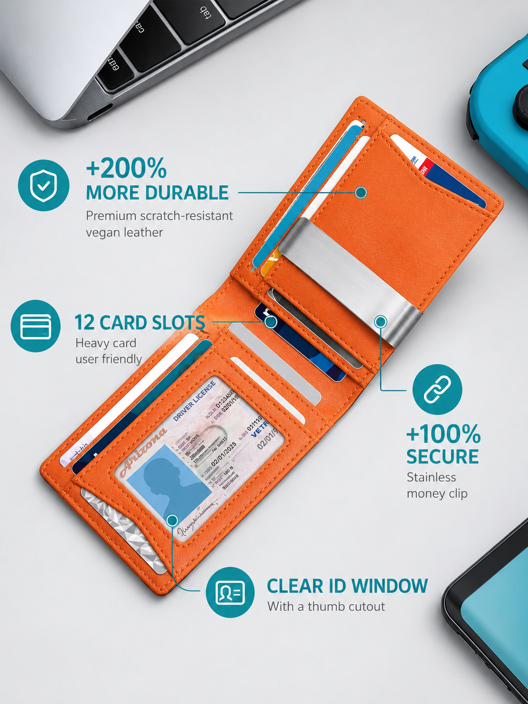 Slim RFID Wallet – Men’s Bifold Card Holder with 12 Card Slots