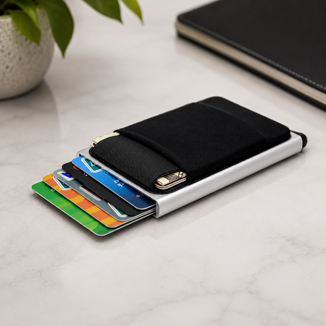 Slim Aluminum Wallet – RFID Blocking Pop-Up Card Holder with Elastic Cash Pouch