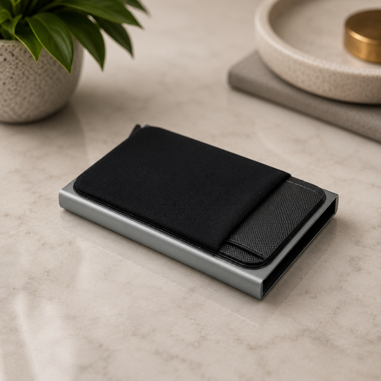 Slim Aluminum Wallet – RFID Blocking Pop-Up Card Holder with Elastic Cash Pouch