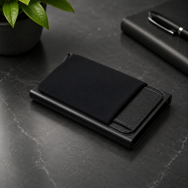 Slim Aluminum Wallet – RFID Blocking Pop-Up Card Holder with Elastic Cash Pouch