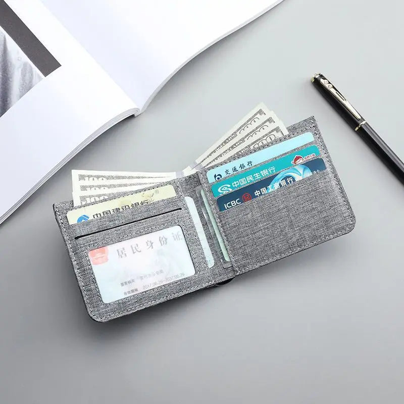 Men’s Canvas Wallet – Compact Zip Card Holder with ID Slot