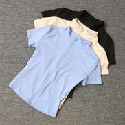 Women’s Zip-Up Workout Top – Slim Fit Quick-Dry Training Shirt with Short Sleeves