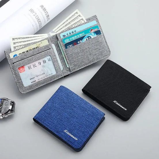 Men’s Canvas Wallet – Compact Zip Card Holder with ID Slot
