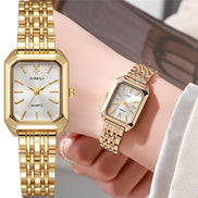 Women's Luxury Fashion Square Watch – Gold Alloy Strap, Quartz Movement, Roman Numeral Dial