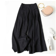 Women’s Cotton Linen Culottes – High Waist Wide-Leg Cropped Pants with Elastic Waist & Pockets