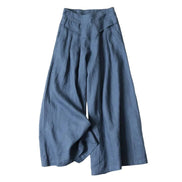 Women’s Cotton Linen Culottes – High Waist Wide-Leg Cropped Pants with Elastic Waist & Pockets