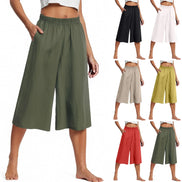 Women’s Wide Leg Cropped Pants – High Waist Lightweight Culottes with Pockets