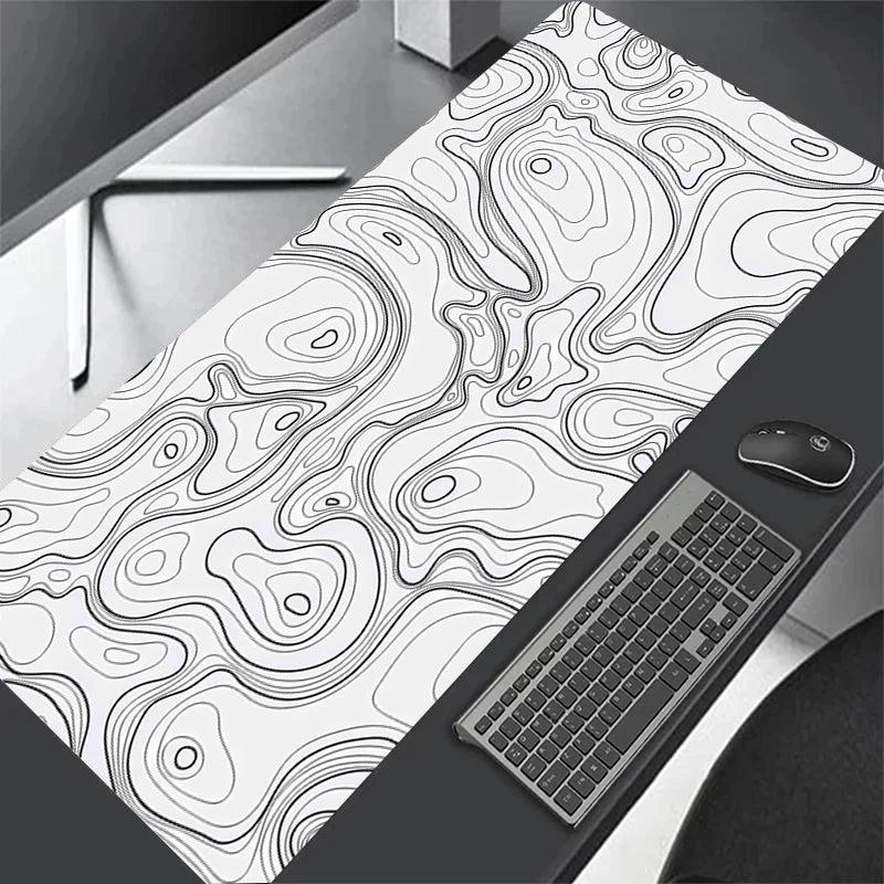 Strata Liquid XXL Mousepad – Abstract Black & White Gaming Desk Mat for Keyboard & Mouse
