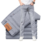 Men’s Lightweight Stretch Jeans – Slim Straight Cotton Denim Pants
