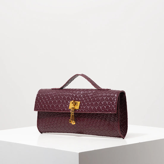 Women’s Baguette Handbag – Vintage Style Burgundy Shoulder Bag