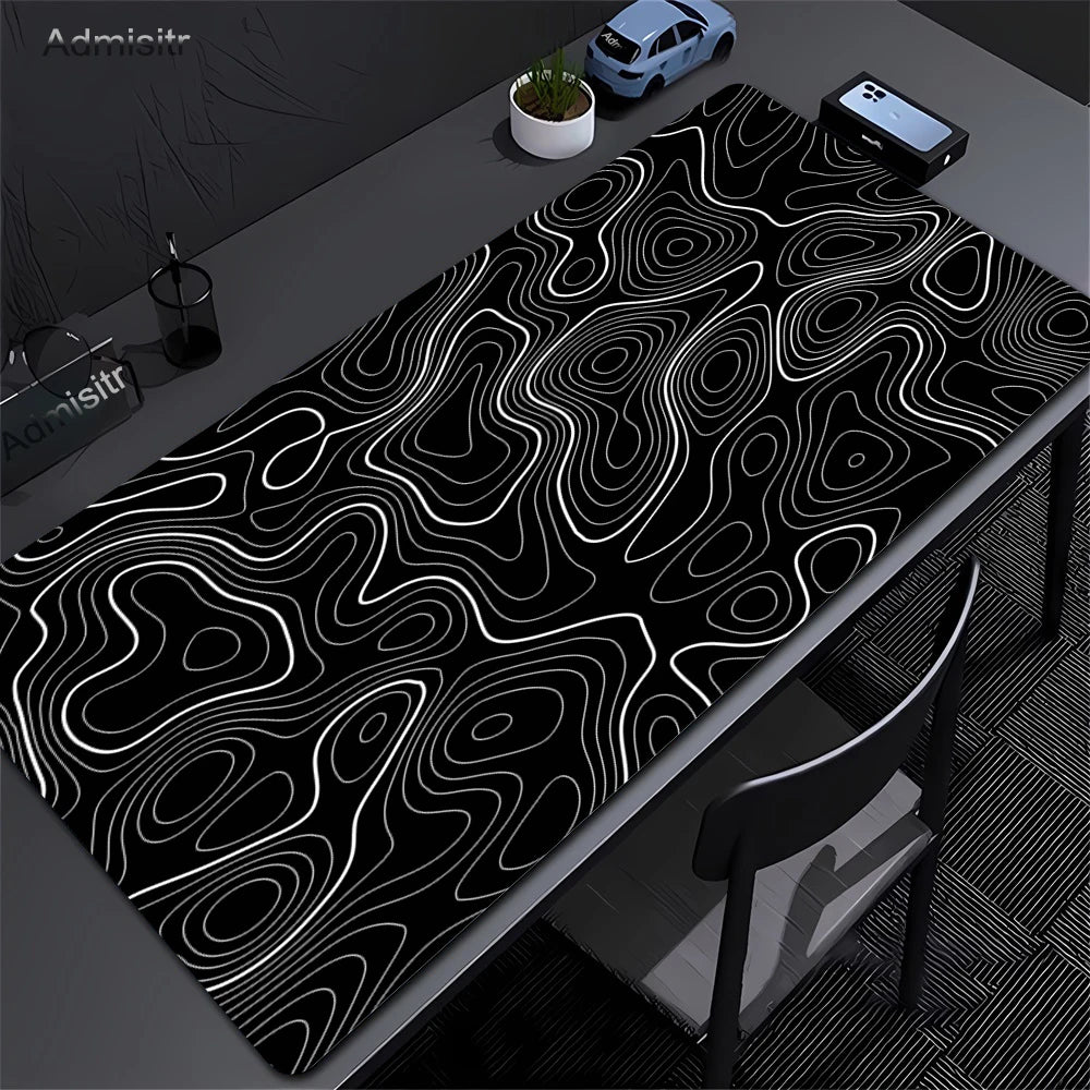 Black & White Liquid Wave XXL Mousepad – Ultra Large Aesthetic Gaming Desk Mat with Smooth Control & Non-Slip Base