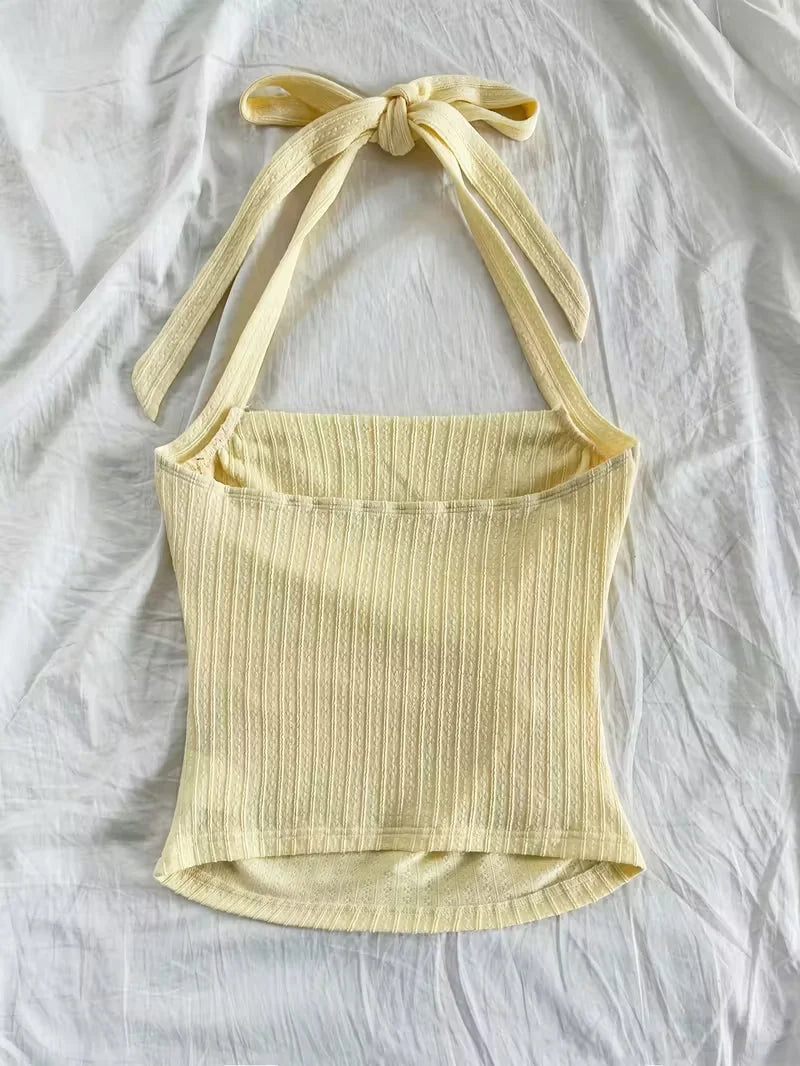 Tie-Back Halter Crop Top – Knitted Open-Back Summer Top for Women