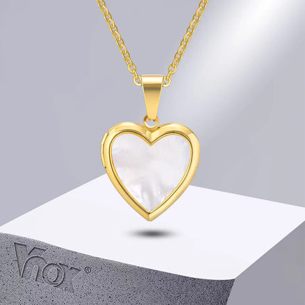VNOX Heart Locket Necklace – Openable Photo Pendant in Gold Stainless Steel