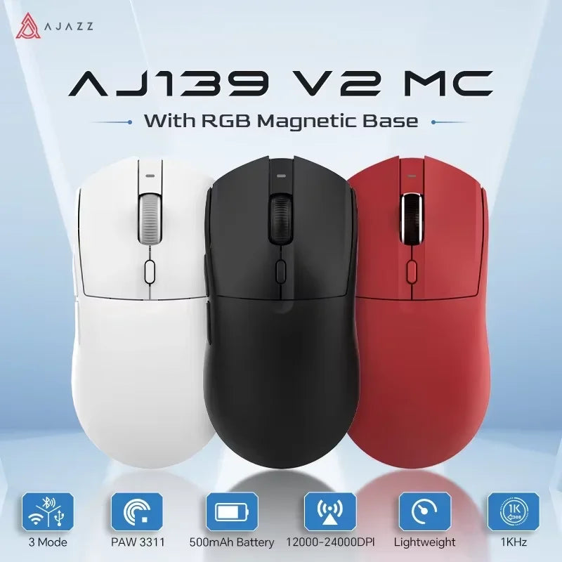 AJAZZ AJ139 PRO Wireless Gaming Mouse – PAW3395 Ultra-Light RGB Mouse with Magnetic Charging Dock