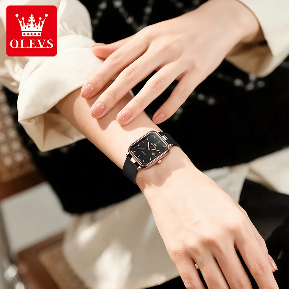 OLEVS Women’s Quartz Watch – Waterproof Rectangle Watch with Luminous Hands & Silicone Strap