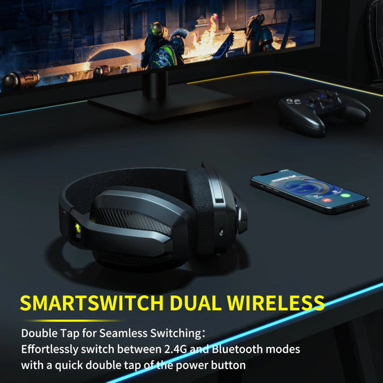 BINNUNE BW06 Wireless Gaming Headset – 2.4GHz + Bluetooth Dual Mode with Mic for PS5, PS4, PC & Mac