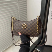 Women’s Vintage Shoulder Bag – PU Leather Crossbody Handbag with Gold “M” Detail