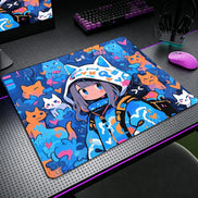 Graffiti Anime Cat Girl Mousepad – XL Gaming Desk Mat with Anti-Slip Base & Stitched Edges