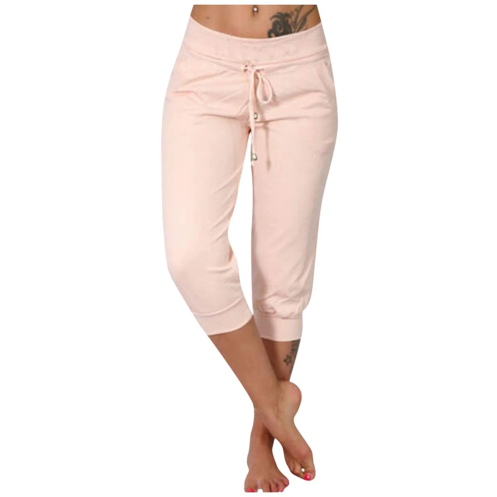 Women’s Summer Capri Pants – High Waist Cotton Blend Joggers with Pockets