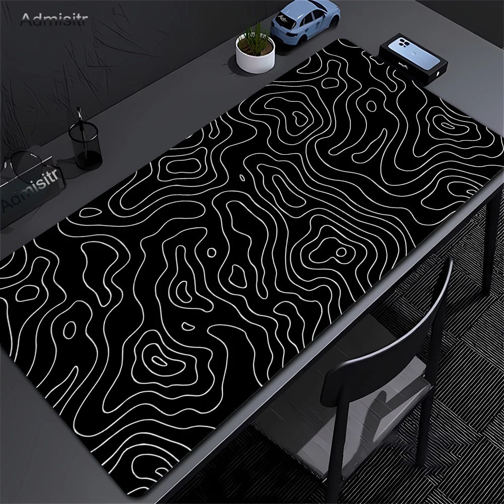 Black & White Liquid Wave XXL Mousepad – Ultra Large Aesthetic Gaming Desk Mat with Smooth Control & Non-Slip Base