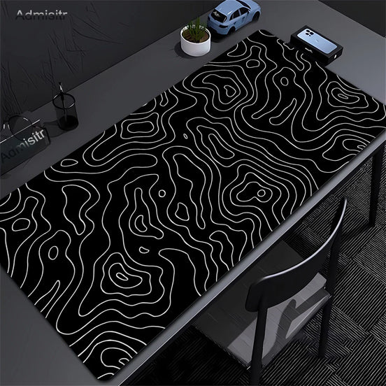 Black & White Liquid Wave XXL Mousepad – Ultra Large Aesthetic Gaming Desk Mat with Smooth Control & Non-Slip Base