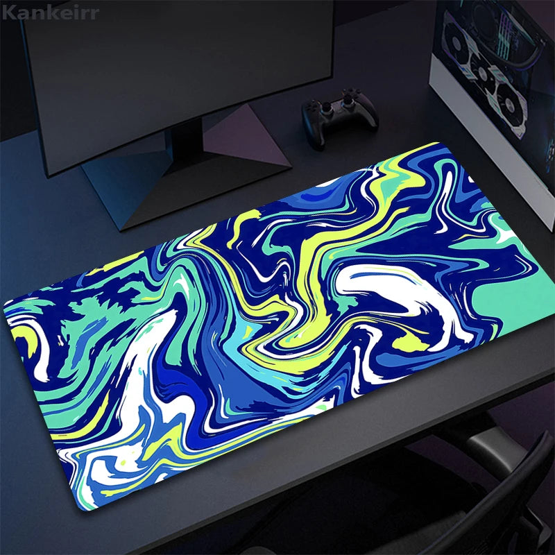 Black & White Strata XXL Mousepad – Large Liquid Wave Gaming Desk Mat for Keyboard & Mouse