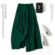 Women’s Cotton Linen Culottes – High Waist Wide-Leg Cropped Pants with Elastic Waist & Pockets